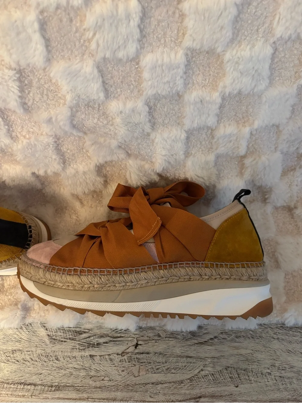 Free People Chapmin Espadrille Bow Slip-On Platform Sneakers in Rust and Blush